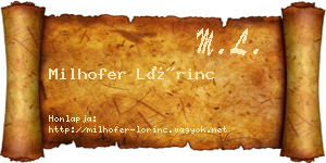 Milhofer Lőrinc névjegykártya